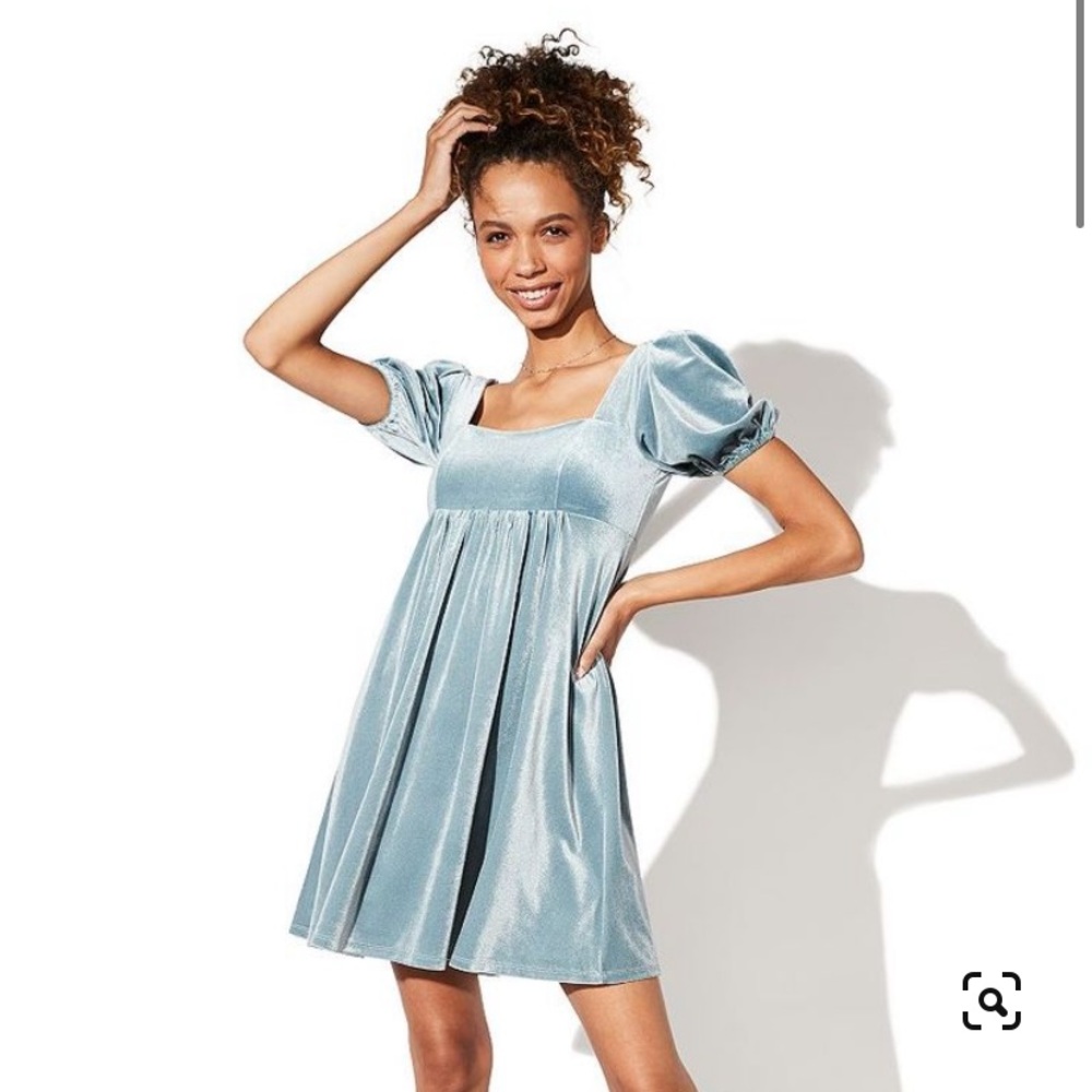 Blue velvet babydoll dress